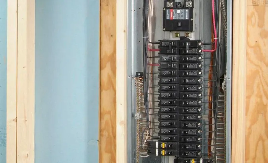 An electrician installing a residential electrical panel.