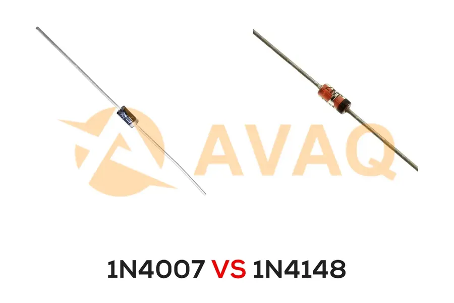 A side-by-side comparison of a 1N4148 and 1N4007 diode.