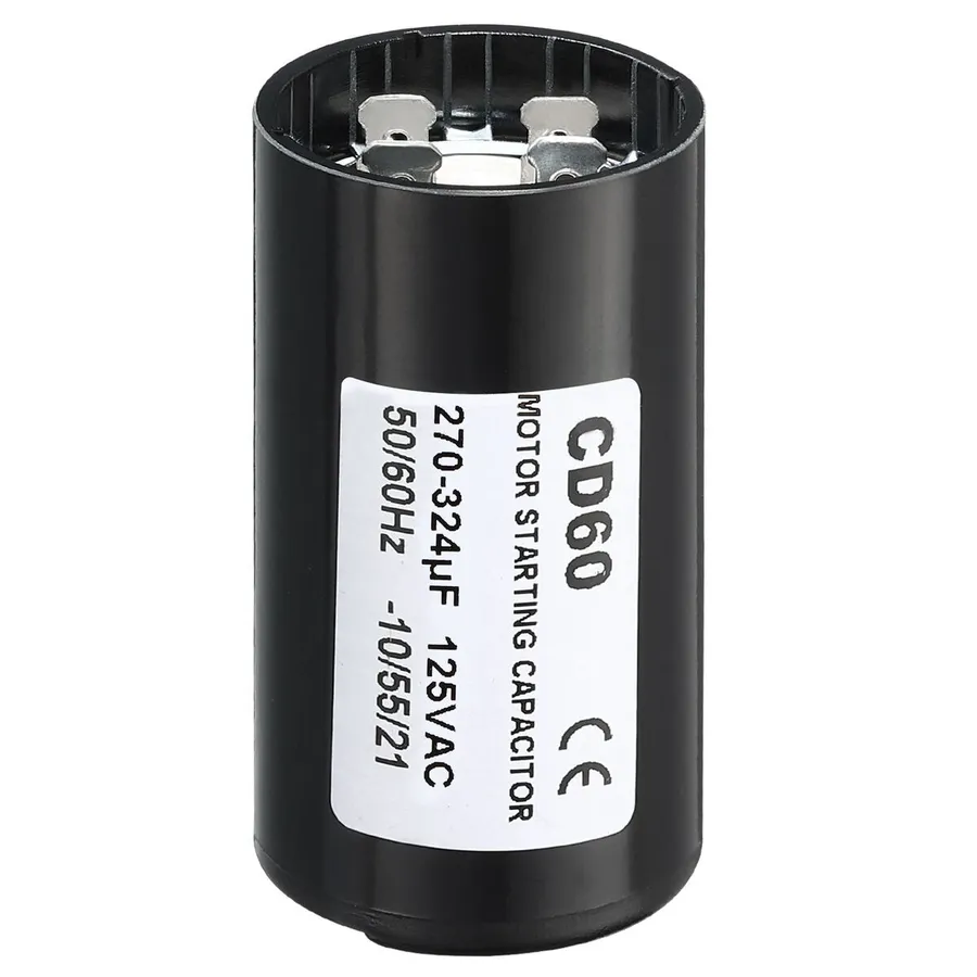 A motor run capacitor installed in an AC motor.