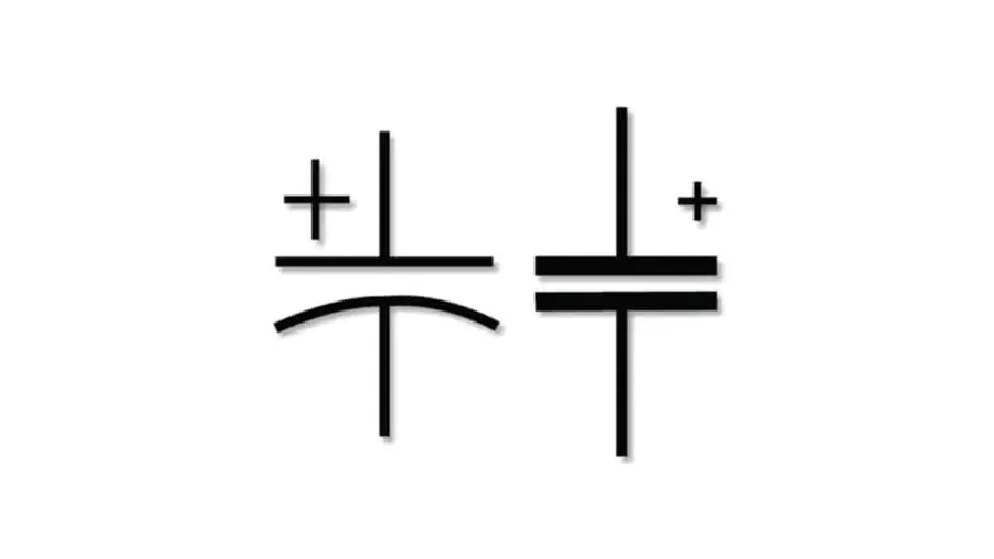 A circuit diagram symbol representing a capacitor.