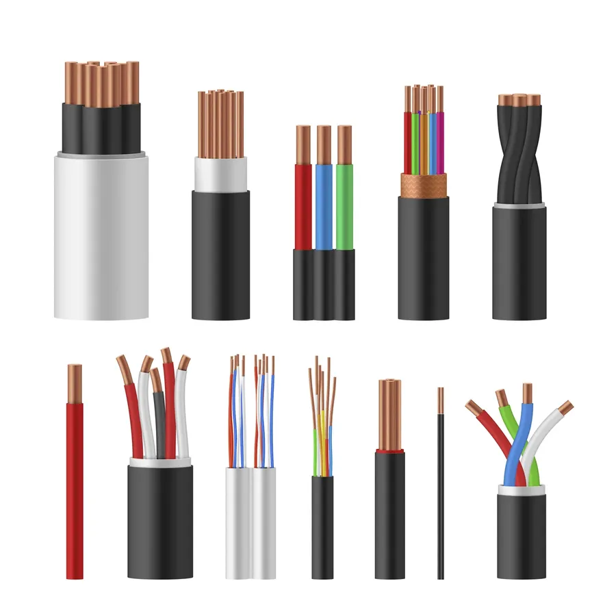 Different types and colors of electrical wires.
