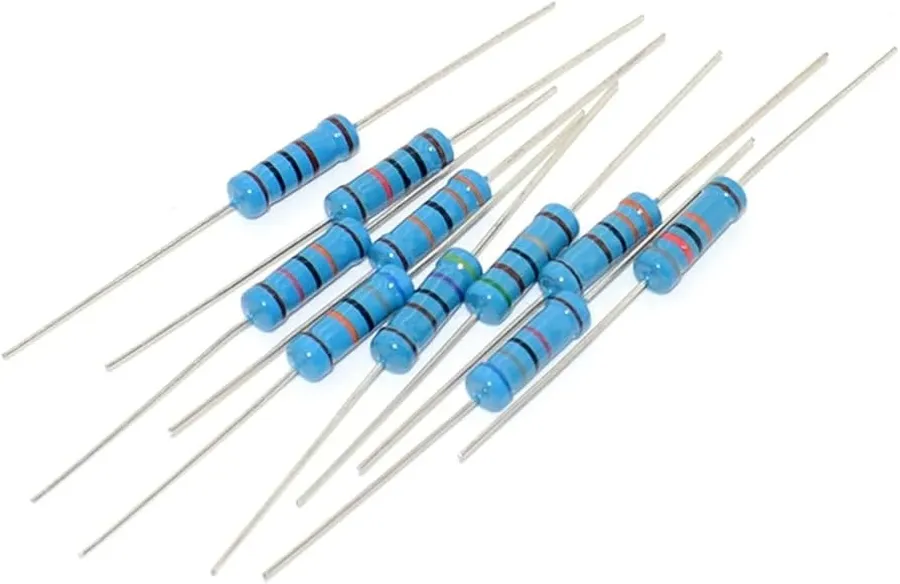 A variety of 2k2 resistors in different package types, such as through-hole and SMD.
