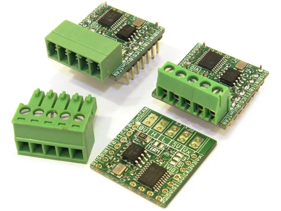 A circuit board with a CAN bus connection.