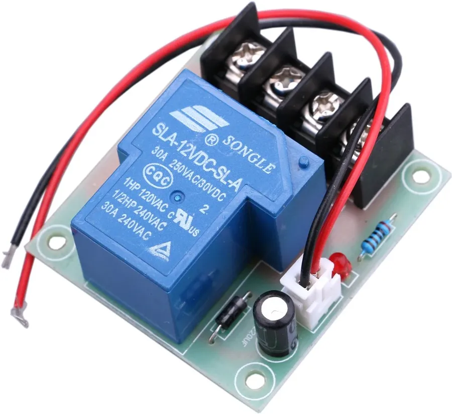A side view of an electromechanical relay.
