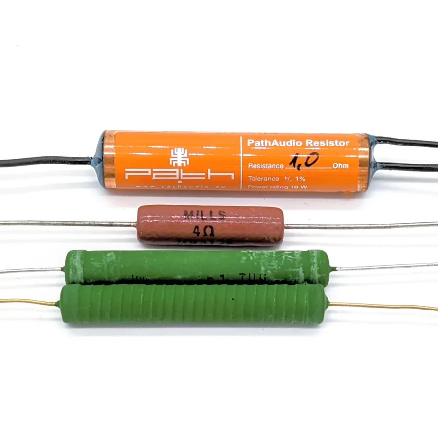 An audio circuit board with various components including resistors.