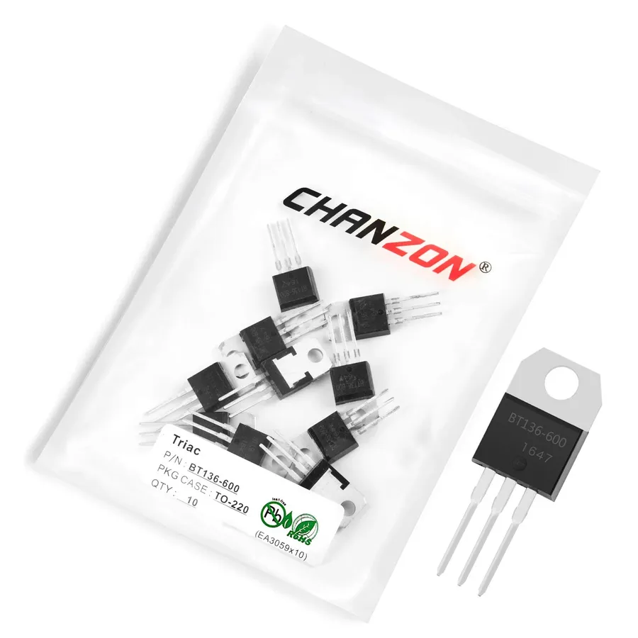 Various electronic components including a BT136 triac for sale.