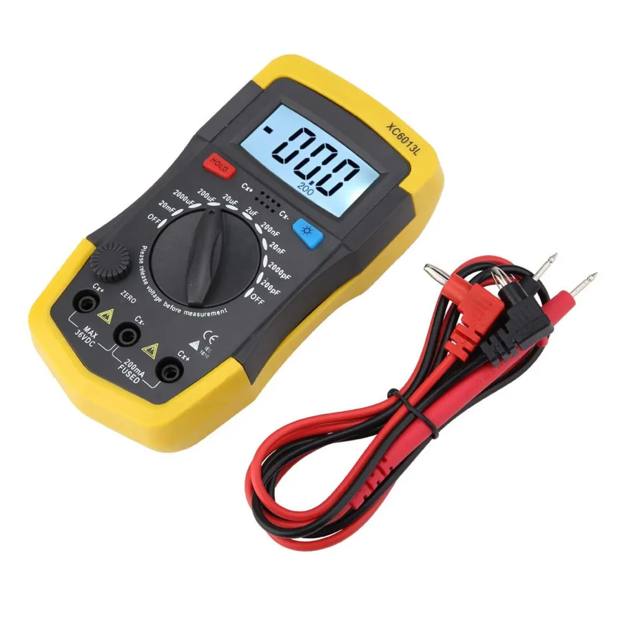 A capacitance meter measuring the value of a capacitor.