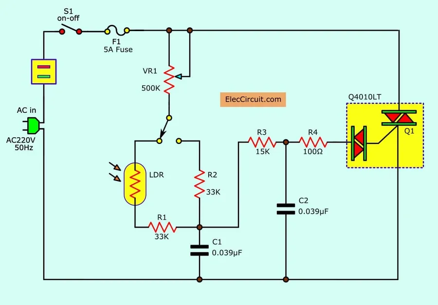 A photo of dimmer circuit application using SCR