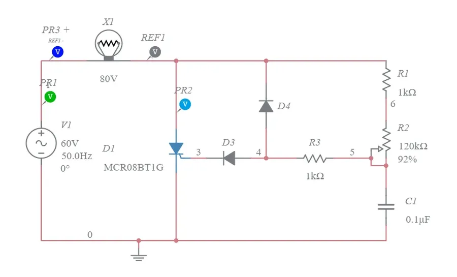 A circuit diagram showing how to turn on an SCR with a trigger signal.