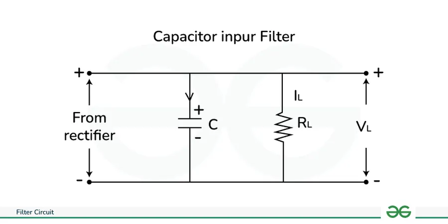 A schematic diagram showing the placement of filter capacitors in a circuit.