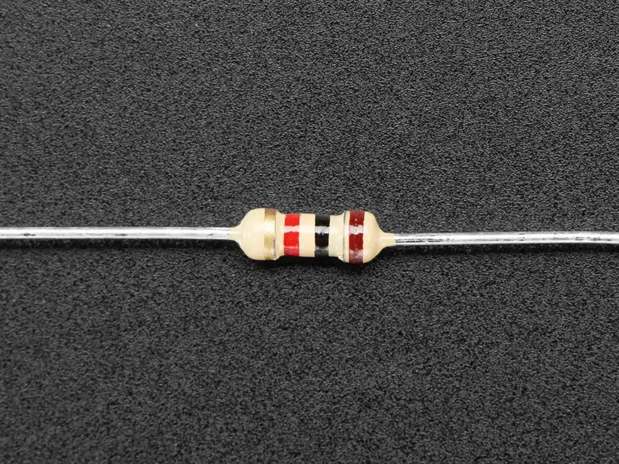 A close-up of through-hole resistors.