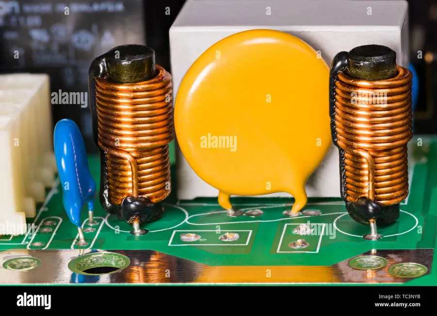 A metal oxide varistor on a power supply circuit board.