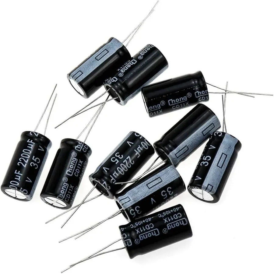 Different types of capacitors shown side by side.