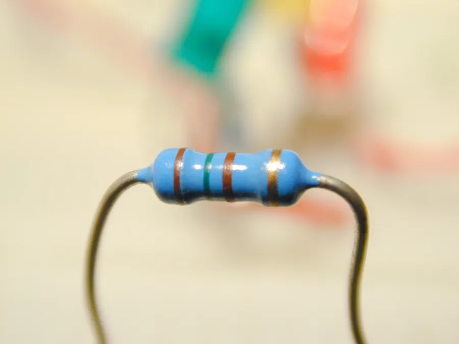 A close-up view of different types of resistors.