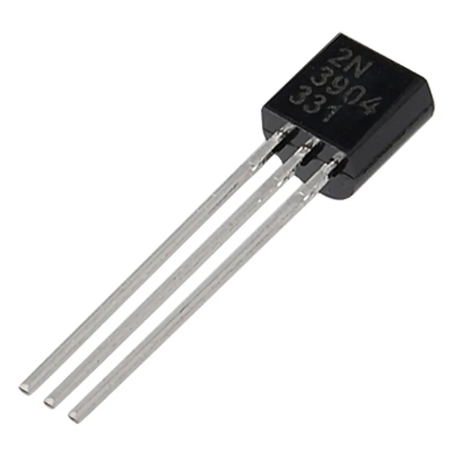 A close-up image of a 2N3904 transistor.