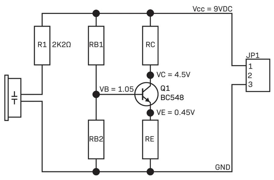 A simple amplifier circuit using a BC548 transistor.