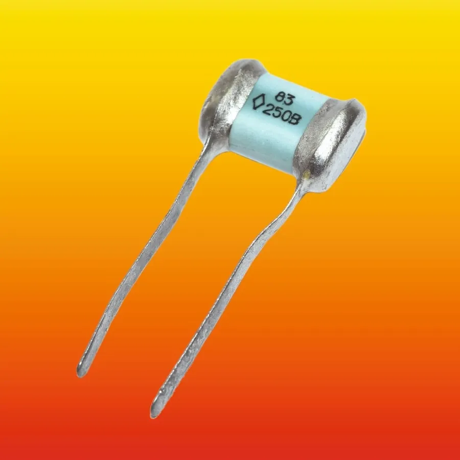 A mica capacitor used in a high-frequency circuit.