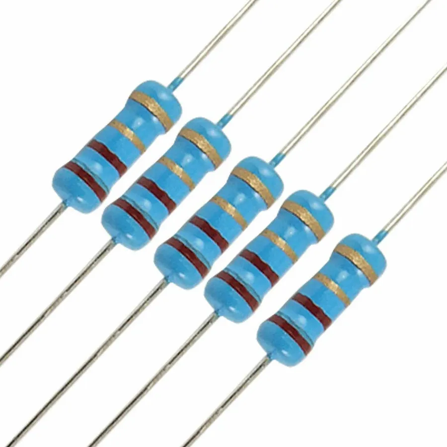 A 4k7 resistor with its color bands visible.