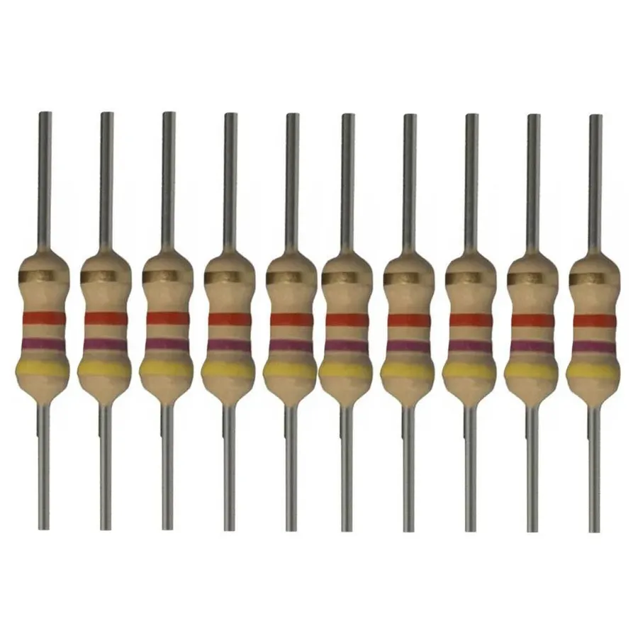 A close up view of a 4k7 resistor illustrating its power rating.