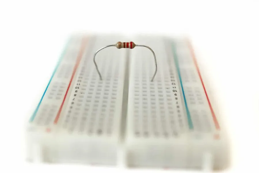 A resistor soldered into an electronic circuit.