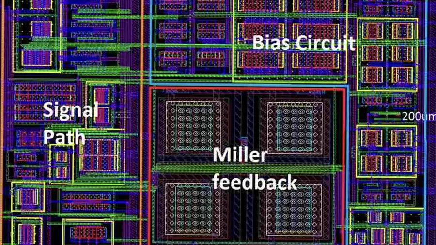 A diagram showing the layout of an integrated circuit.