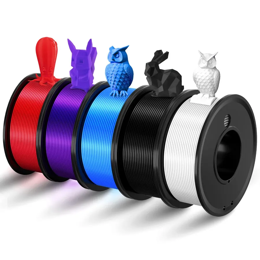 A variety of 3D printing material filaments, showcasing different colors and textures.