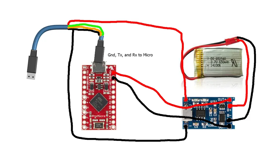 An Arduino Micro powered by a USB cable or external power supply.
