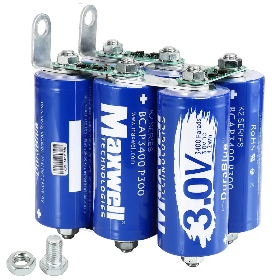 A super capacitor module with multiple cells.