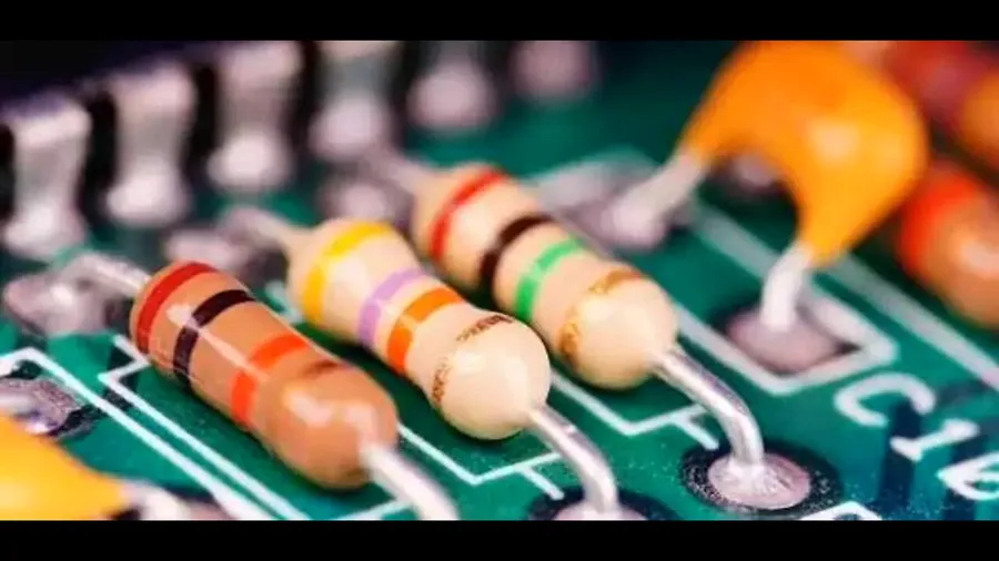 A selection of resistors with different values.