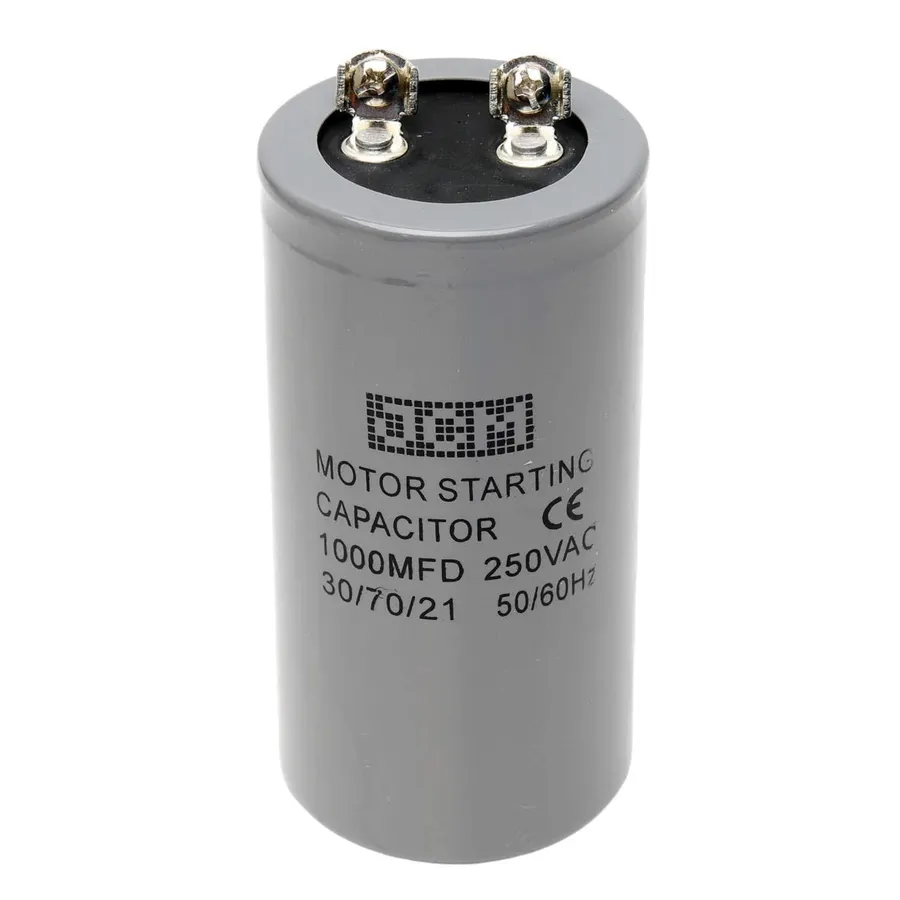An AC motor with a run capacitor connected.