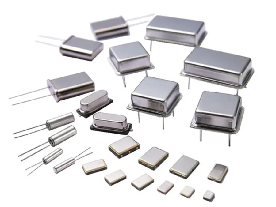 A collection of different types of quartz crystal oscillators.