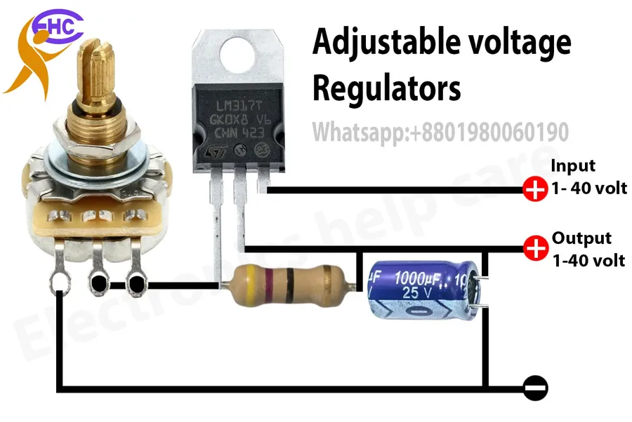 A LM317 adjustable voltage regulator.