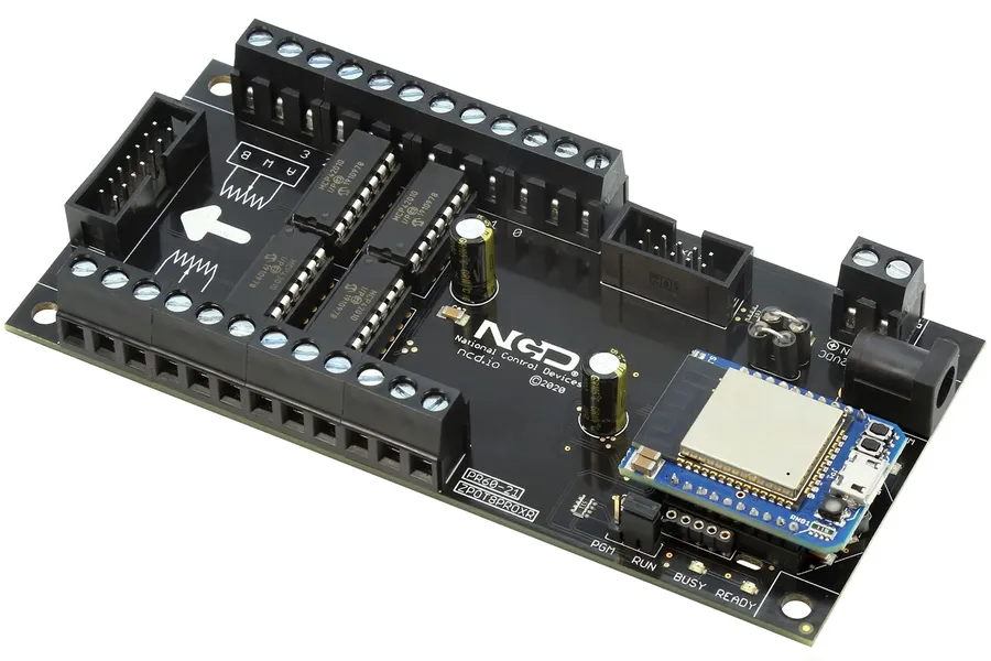 Microcontroller connected to an electronic potentiometer on a circuit board.