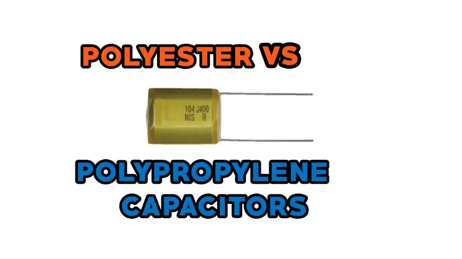 A side-by-side view of a ceramic capacitor and a polyester capacitor.