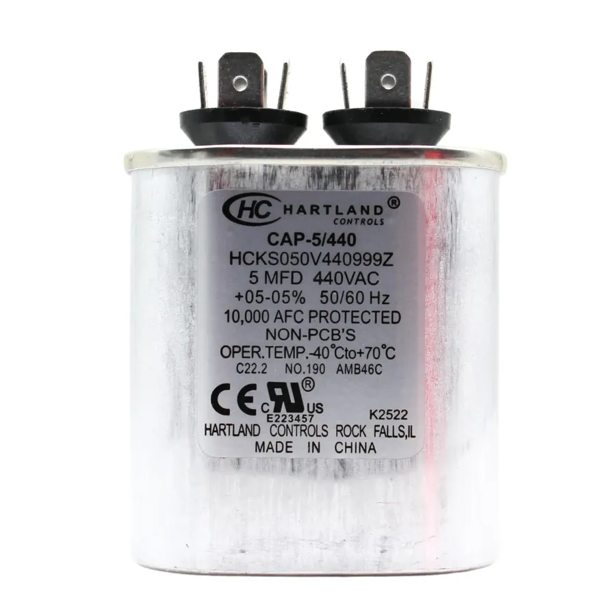 A new replacement air conditioner capacitor with its specifications.