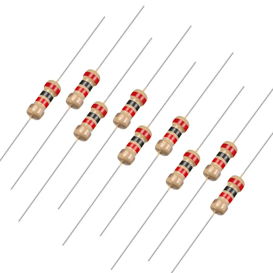 A 2k ohm resistor with its color bands visible.