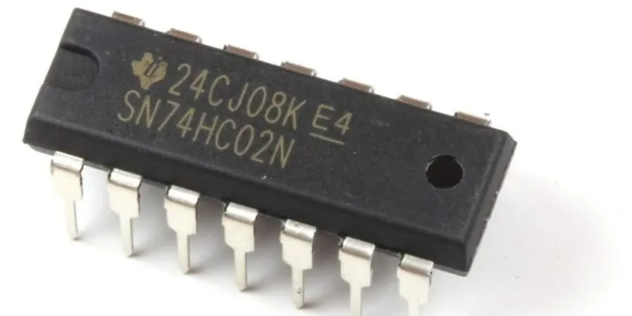 An integrated circuit chip showing multiple logic gates.