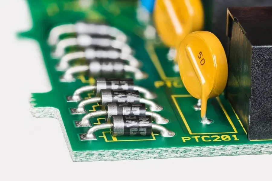 Close up view of a semiconductor diode.