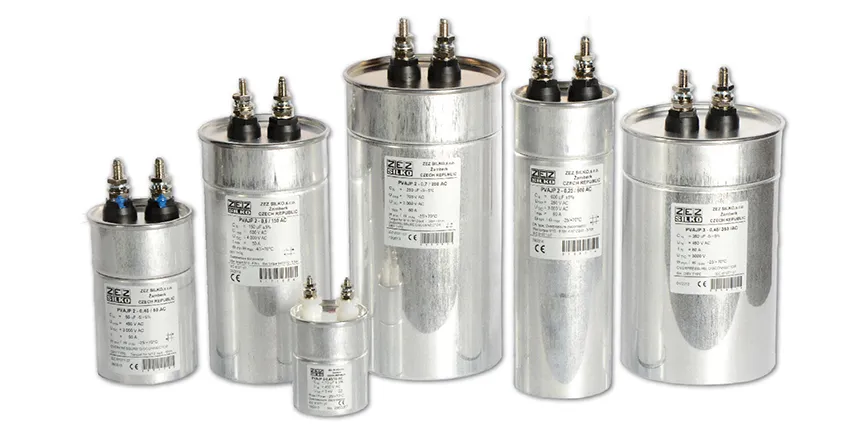 A large cylindrical capacitor designed for HVAC applications.