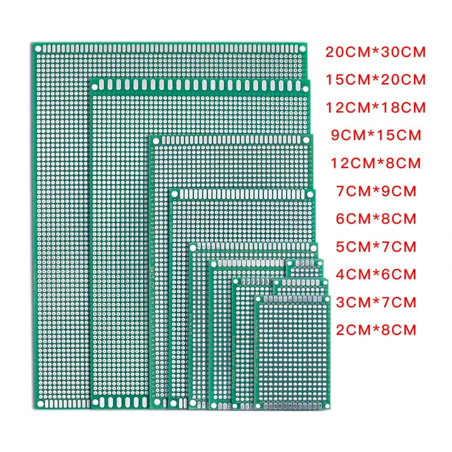 A collection of blank PCB boards of different sizes and shapes.