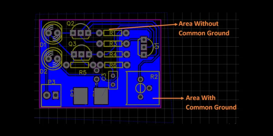 A ground plane within a PCB providing a stable reference.