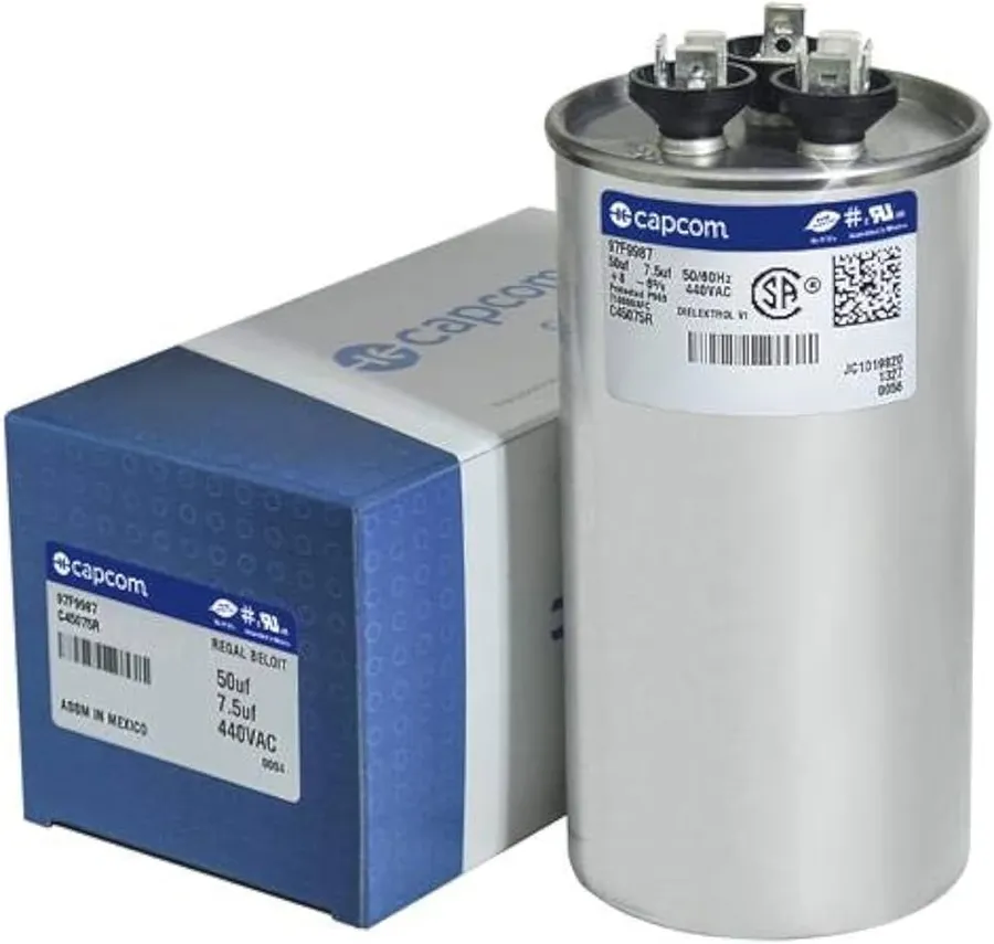 Various sizes of Genteq capacitors side-by-side.