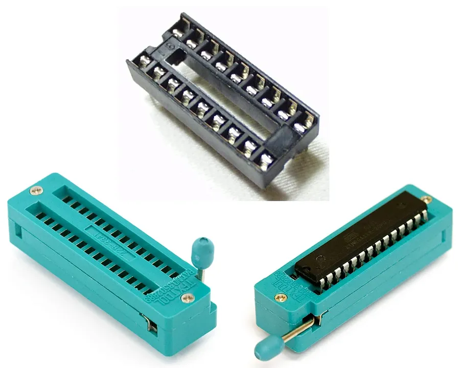 A variety of different IC socket types.