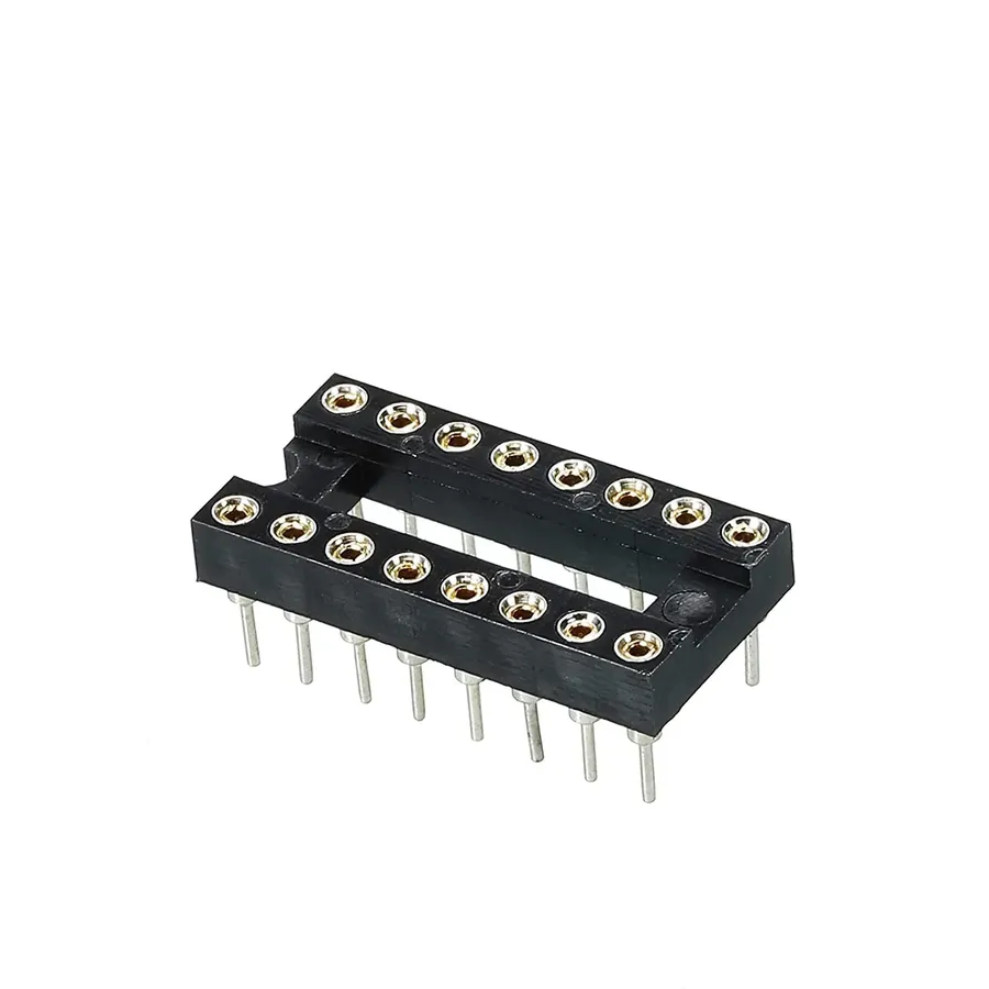 An IC socket mounted on a printed circuit board.
