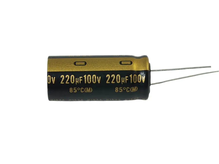 Close up of various Nichicon electrolytic capacitors.