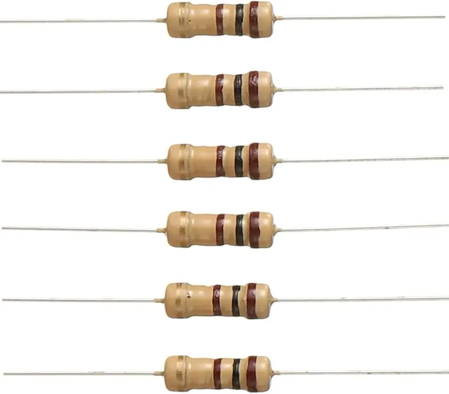 A close-up of a 100 ohm resistor.