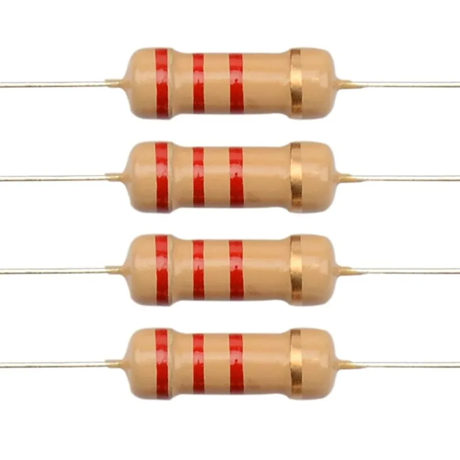 A 2.2 ohm resistor with its color bands clearly shown.