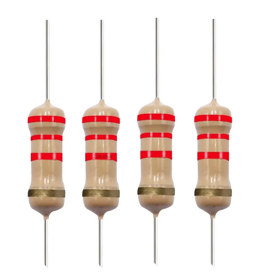 A variety of 2.2 ohm resistors including through-hole and surface mount types.