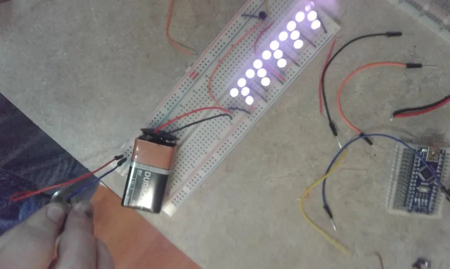 A 2N3904 transistor on a breadboard with other components.