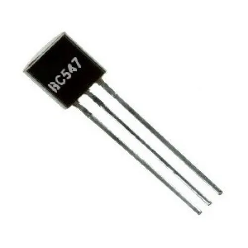 A close-up shot of a BC547 transistor.